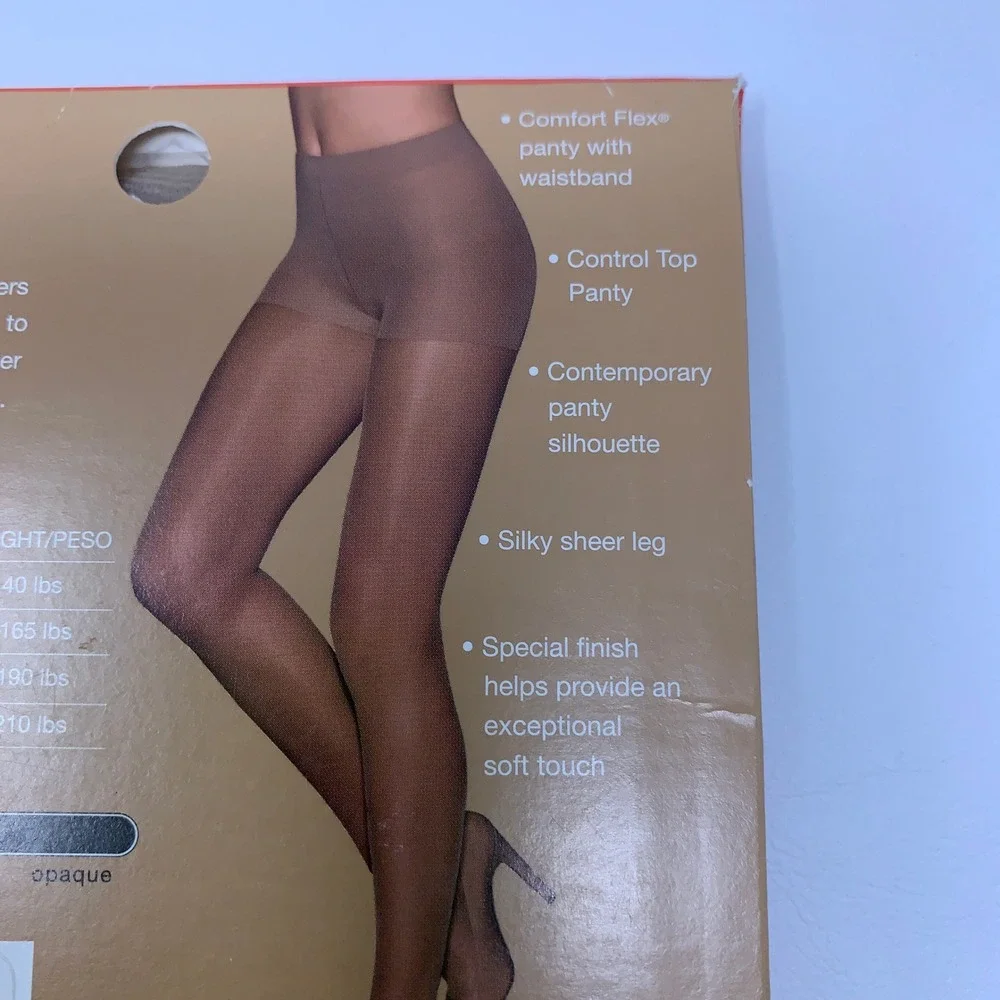 Hanes Womens Large Nude Silky Sheer Control Top Pantyhose 53996 NWT